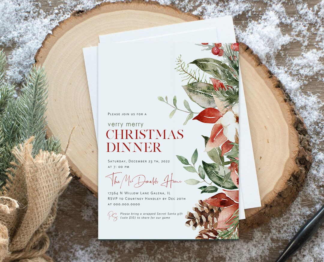 Christmas Invitation Printable, Christmas Dinner Invitation, Christmas ...