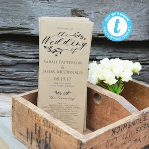 Wedding Program Printable, Rustic Wedding Program Template, DIY Ceremony Program, Edit with TEMPLETT, Editable Ceremony Program, WLP226