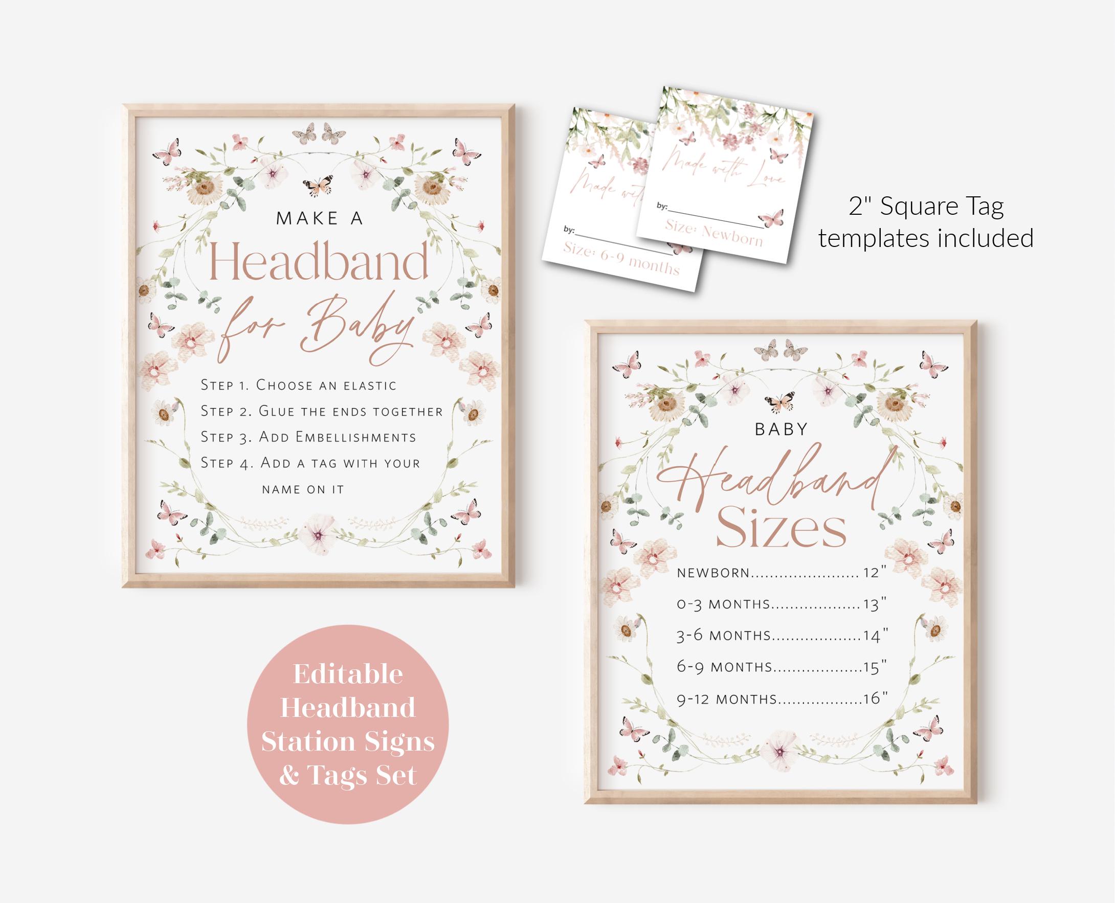 Headband Station Set with Signs and Tags, Wildflower Headband Signs, Make a Headband Sign, Headband Tags, Edit with TEMPLETT, WLP-BUT 8413
