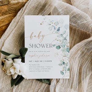 Eucalyptus Baby Shower Invitation,Greenery Baby Shower Invitation Template, Editable Invitation, Edit Templett, WLP-EGL 8339