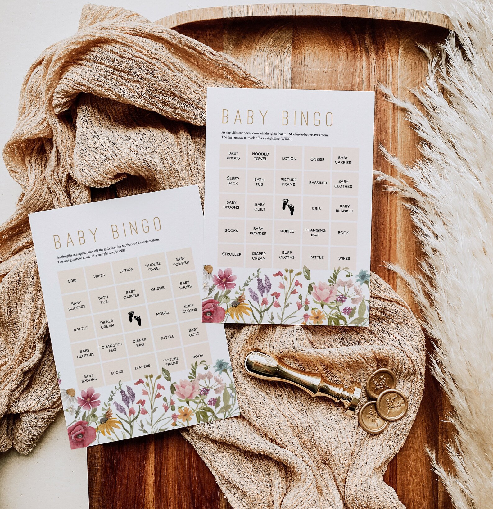 Wildflower Baby Bingo, Floral Baby Shower Game, Printable Bingo Cards ...