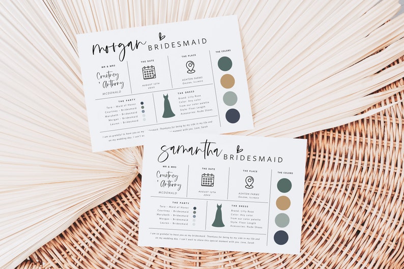 Editable Bridesmaid Information Card, Bridal Party Information Template, Bridal Proposal Card, Infographic, Edit with TEMPLETT, WLP-SIL 5252 image 3