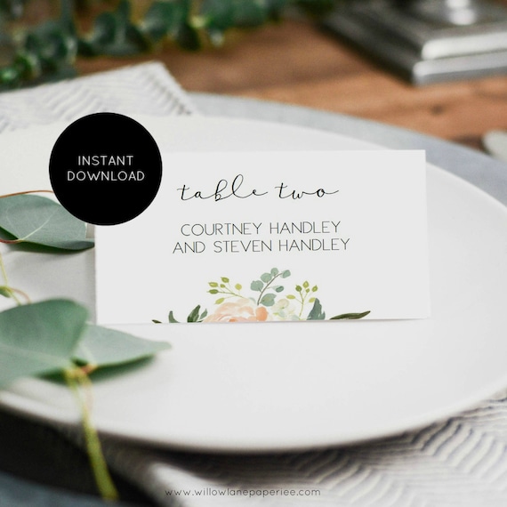 Shower Place Card Printable Place Card Template Peach - Etsy