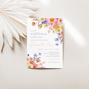 Boho BabyShower Invitation, Wildflower Baby Shower Invitation, A Little wildflower Baby Invitation, Edit with TEMPLETT, WLP-FLI 5589 image 2