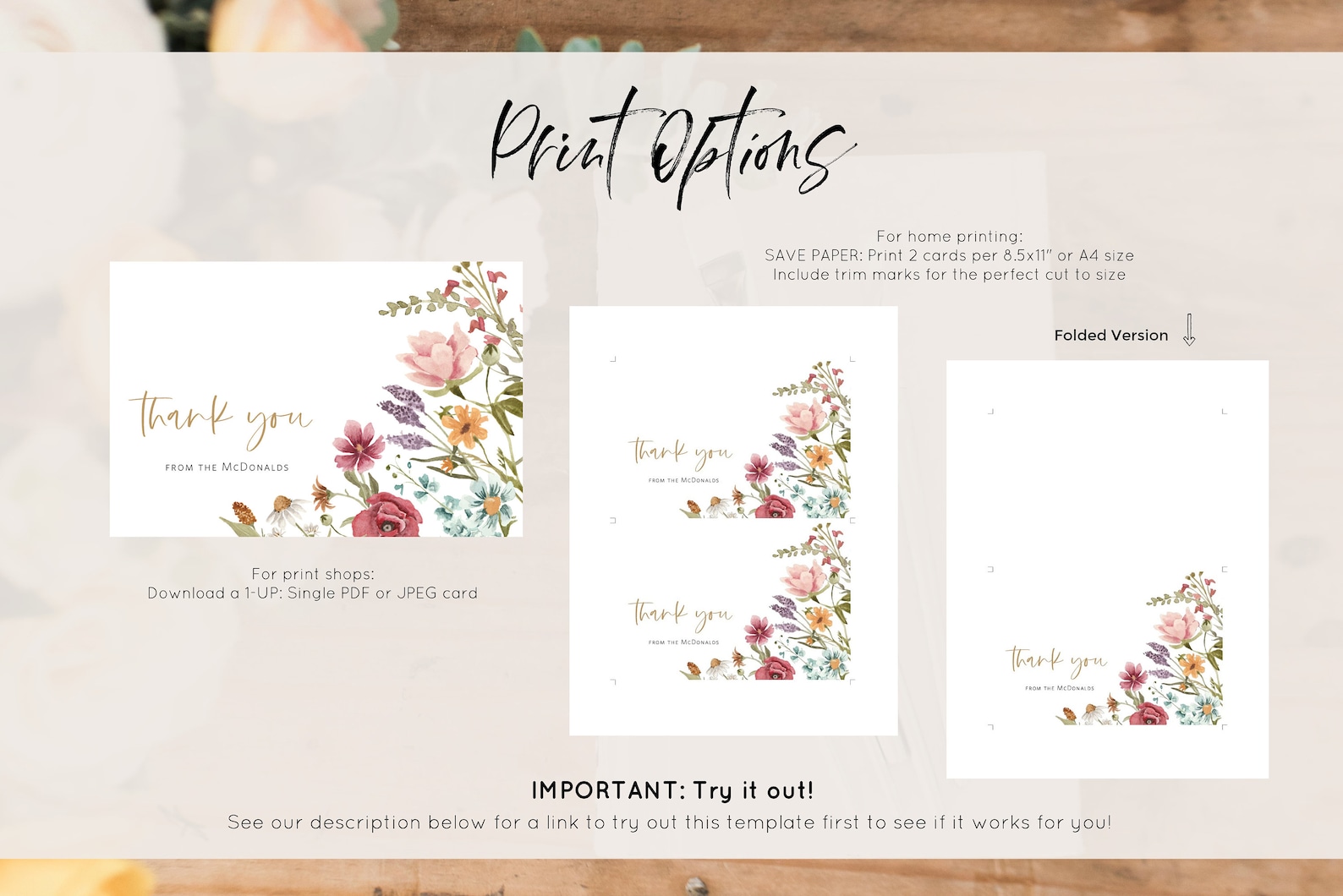 Wildflower Thank You Card Template Thank You Card Printable | Etsy