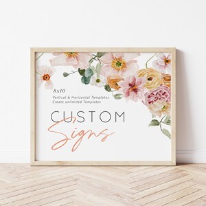 Wildflower Custom Sign, Portrait and Landscape, Floral Editable Sign Template, 8x10, Printable Shower Sign, Edit w TEMPLETT, WLP-SPR 5371 image 4