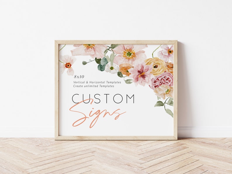Wildflower Custom Sign, Portrait and Landscape, Floral Editable Sign Template, 8x10, Printable Shower Sign, Edit w TEMPLETT, WLP-SPR 5371 image 4