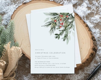 Christmas Invitation Printable, Modern Christmas Invitation, Holiday Party Invitation, Minimalist Christmas,  TEMPLETT, WLP-CMI 4485