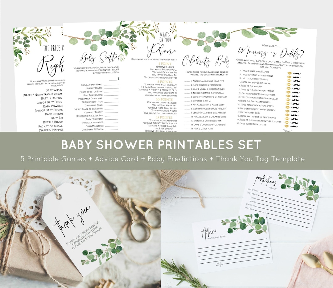 Greenery Baby Shower Printables Set Baby Advice Cards Baby - Etsy UK