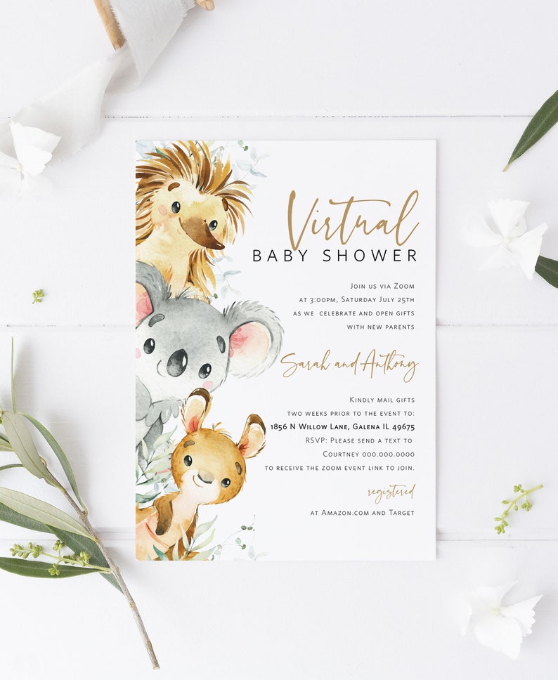 Australian Animal Baby Shower Invitation Virtual Baby Shower Etsy
