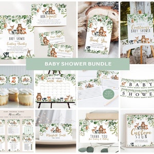 Woodland Baby Shower Invitation Bundle, Printable Baby Shower Invitation and Games, Baby Shower Decorations Set, TEMPLETT, WLP-RWW 4721