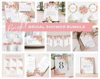 Floral Bridal Shower Invitation Bundle, Printable Bridal Shower Invitation + Games, Boho Bridal Shower Set, Edit with TEMPLETT, WLP-FLI 5871