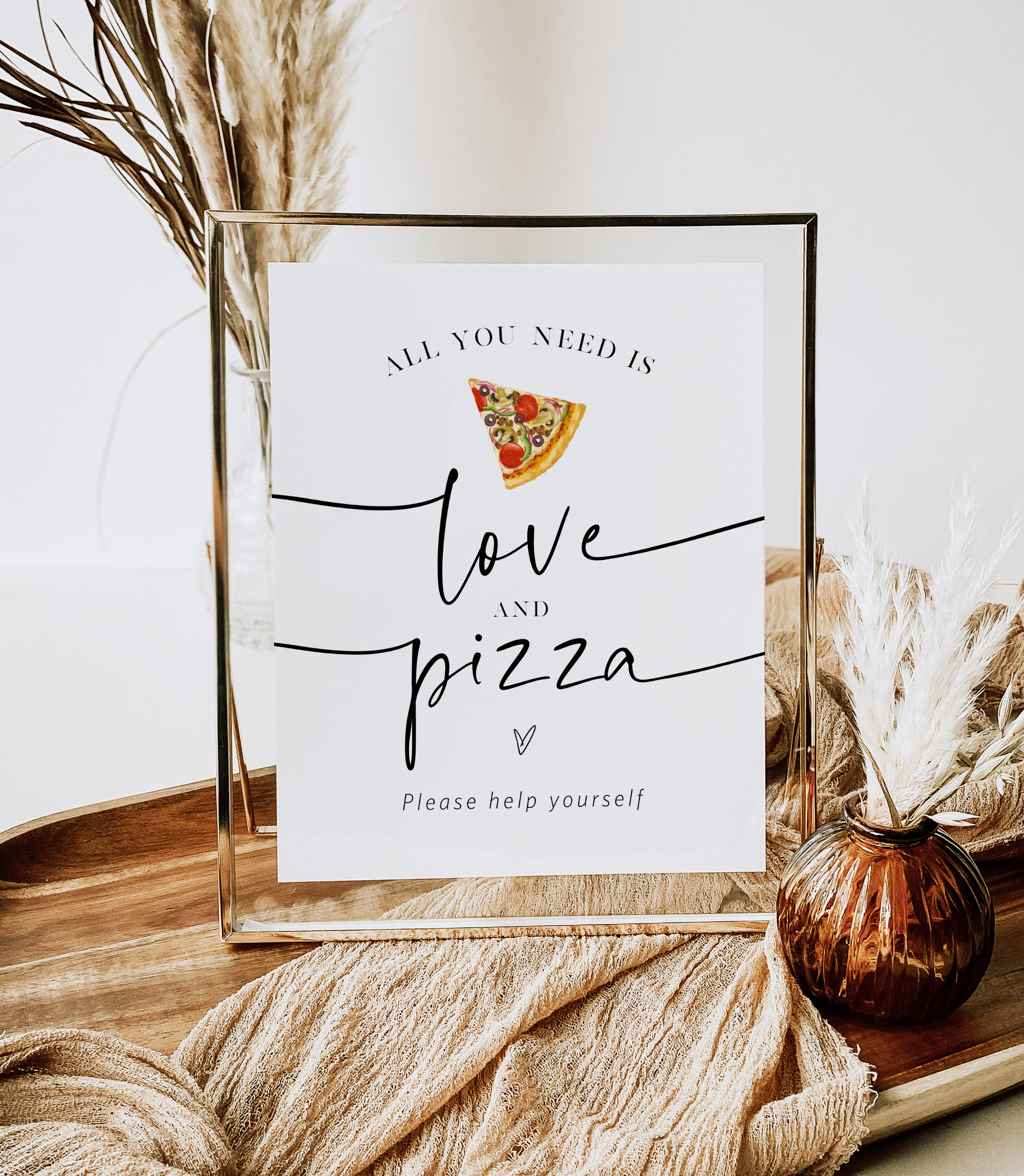 All You Need is Love and Pizza Sign, Pizza Bar Sign, Printable
