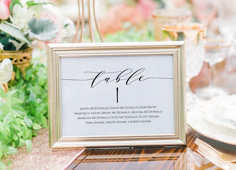 WLP-SCR 1189 Table Seating Chart Printable Calligraphy Seating Chart Template Wedding Seating Cards,Edit with TEMPLETT
