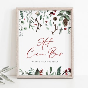Plaque de barre de cacao chaud, plaque imprimable de barre de chocolat chaud, baby shower de Noël, baby shower de vacances, enseigne de barre de desserts, TEMPLETT, WLP-CDR 3864