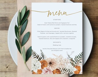 Christmas Menu Card, Holiday Menu Template, Instant Download, Printable Menu, 2 Sizes, Templett Menu Card, WLP-CHB 5161
