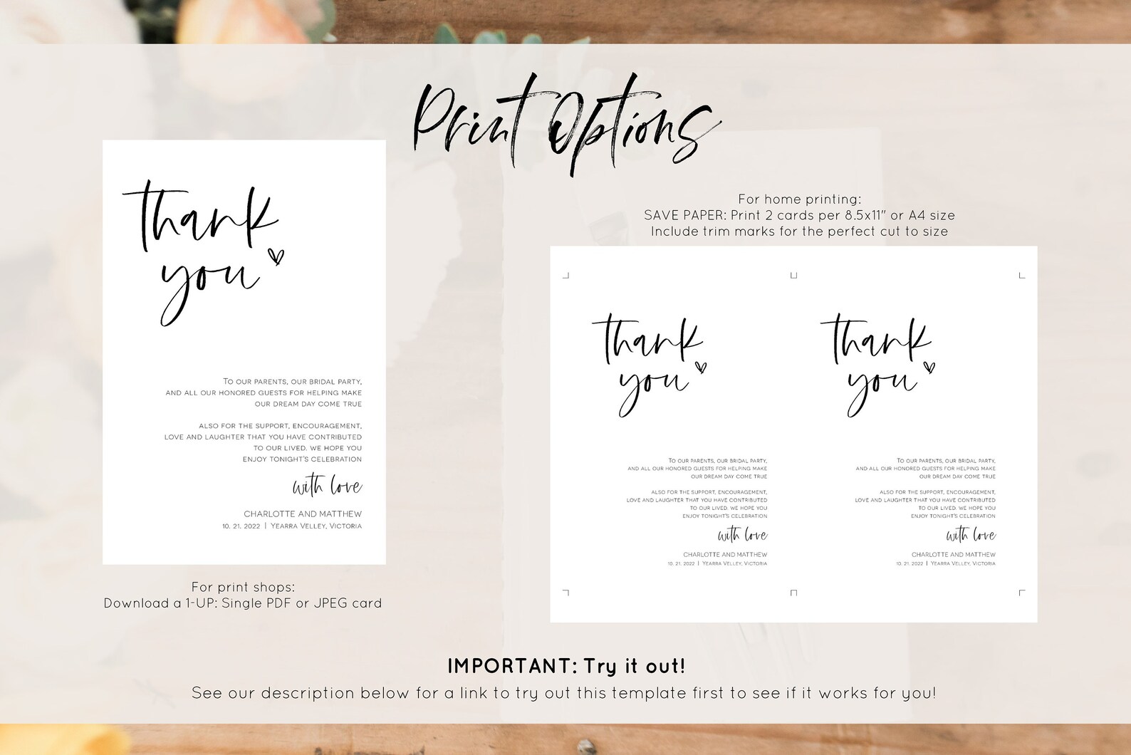 Wedding Thank You Note Printable Thank You Card Template - Etsy