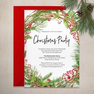 Printable Christmas Invitation Template, Christmas Wreath Invite ...