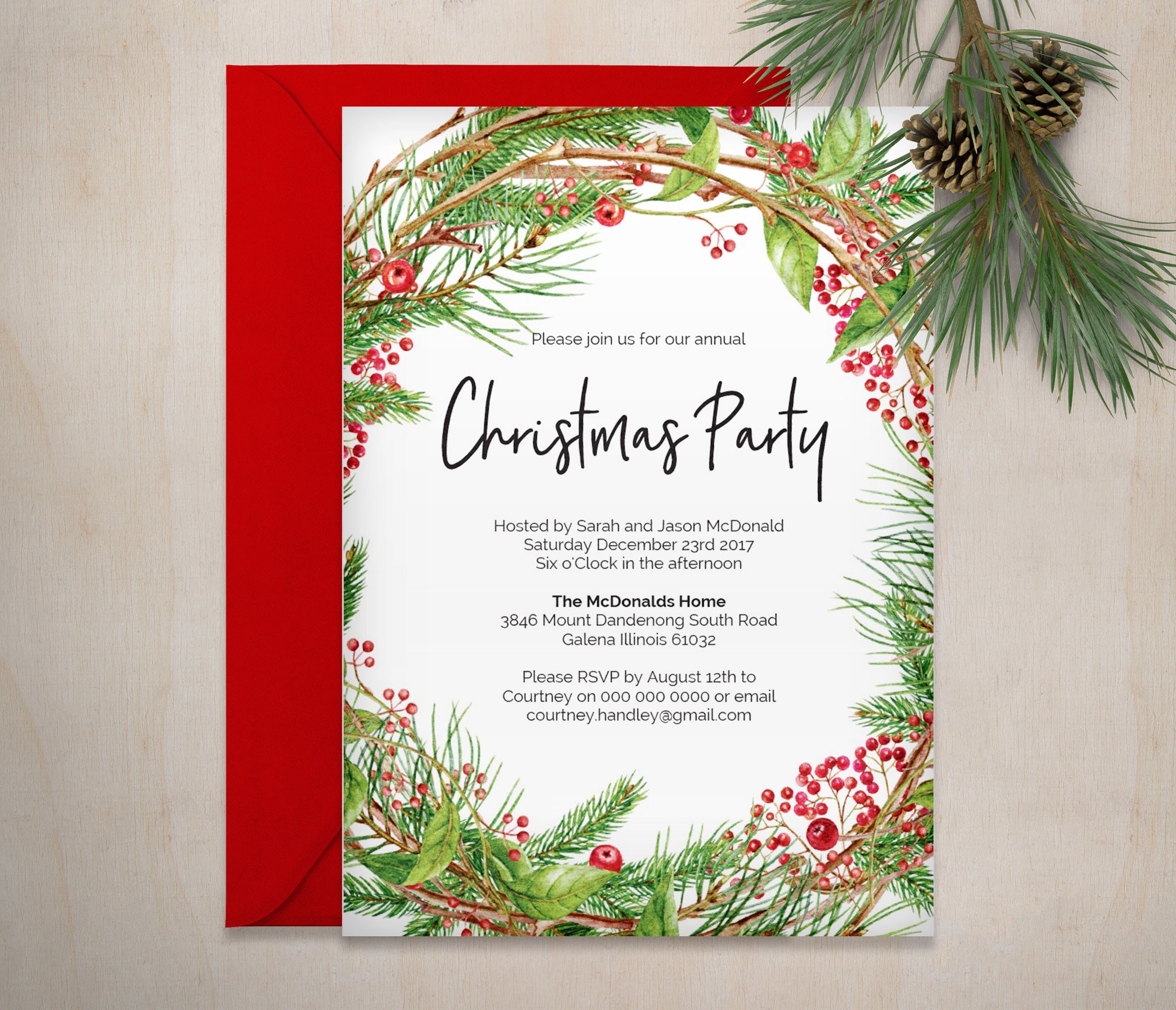 Printable Christmas Invitation Template Christmas Wreath | Etsy