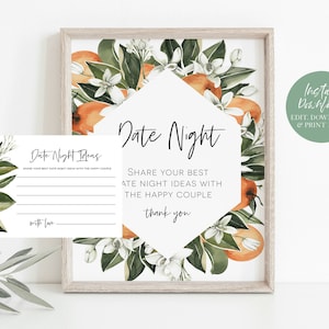 Citrus bruids douche datum nacht teken en schrijfkaarten, datum nacht teken, citrus bruids douche set, TEMPLETT, WLP-CIT 2477