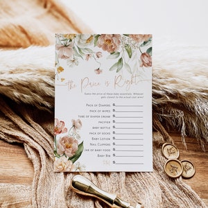 Wildflower Price is Right Game, Baby Shower Game, Printable The Price is Right, Floral Baby Printable Game, TEMPLETT, WLP-DUS 5782