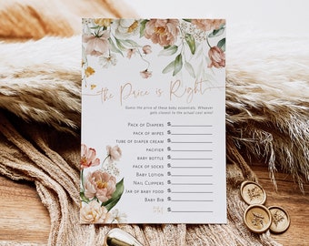 Wildflower Price is Right Game, Baby Shower Game, Printable The Price is Right, Floral Baby Printable Game, TEMPLETT, WLP-DUS 5782