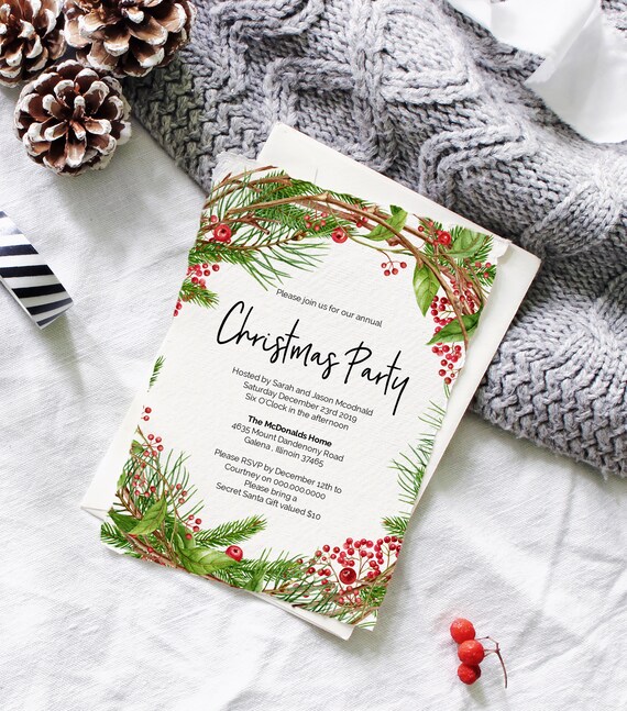 Printable Christmas Invitation Template Christmas Wreath - Etsy