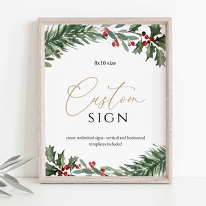 Custom Sign, (Portrait and Landscape), Christmas Editable Sign Template, 8x10, Printable Shower Sign, Edit with TEMPLETT, WLP-RHO 4686
