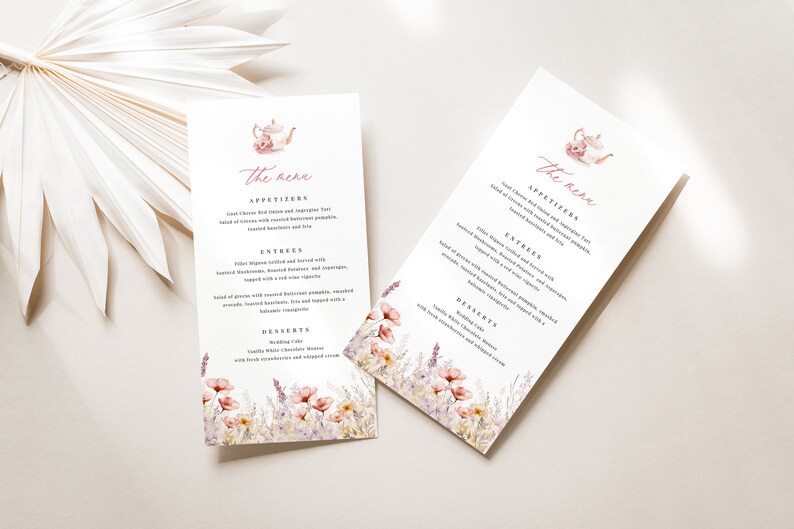 Tea Party Menu Template, Printable Menu Card, Wildflower Tea Party Menu Card, Instant Download, Edit with TEMPLETT, WLP-PTE 7394 image 4