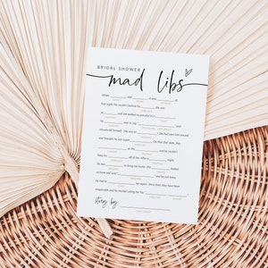 Bridal Shower Mad Libs, Bridal Mad Libs Game, Minimalist Bridal Shower Mad Libs, 100% Editable Text, Edit with TEMPLETT, WLP-PAL 5734 image 2