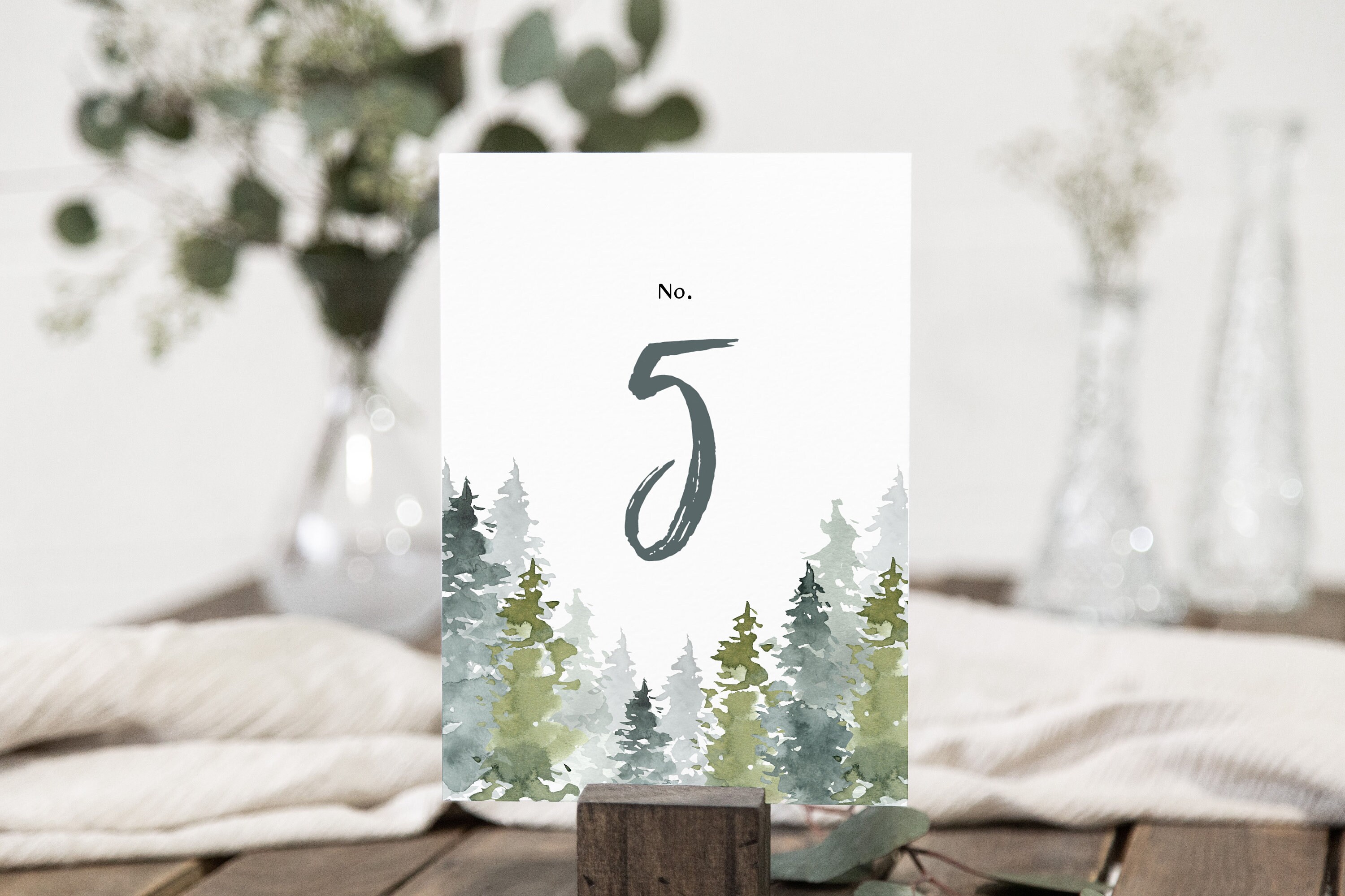 Pine Trees Table Numbers, Greenery Table Numbers, 5x7, 4x6, Table ...