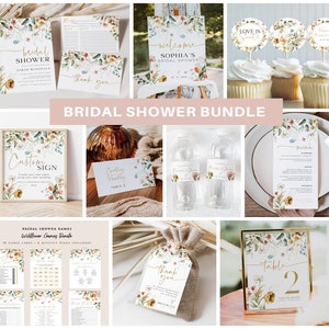 Wildflower Bridal Shower Invitation Bundle, Printable Bridal Shower Invitation + Games, Bridal Shower Decoration Set, TEMPLETT, WLP-DUT 5113