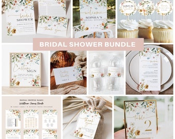 Wildflower Bridal Shower Invitation Bundle, Printable Bridal Shower Invitation + Games, Bridal Shower Decoration Set, TEMPLETT, WLP-DUT 5113