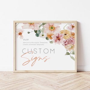 Wildflower Custom Sign, Portrait and Landscape, Floral Editable Sign Template, 8x10, Printable Shower Sign, Edit w TEMPLETT, WLP-SPR 5371 image 2