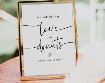 All you need is Love and a Donut Sign, Donut Bar Sign, Printable Donut Sign, Wedding Donuts, Edit with TEMPLETT, Customizable, WLP-SCR 4311