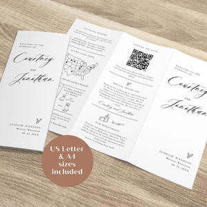 Trifold Wedding Program, Tri-fold Wedding Ceremony Program, Folded Program, Minimalist, Infographic Program, TEMPLETT, WLP-ROC 8183