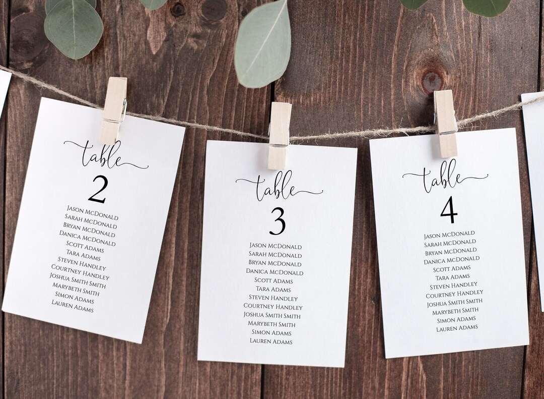 Seating Chart Cards, Table Seating Chart Printable, Wedding Seating ...