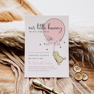 Our Little Hunny Invitation, Winnie the Pooh Baby Shower Invitation, Editable Invitation, Pink Winnie the Pooh, TEMPLETT, WLP-POH 696979