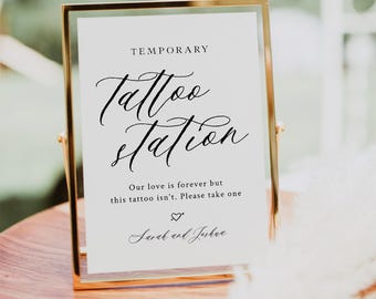 Minimalist Wedding Tattoo Sign, Temporary Tattoo Station Sign, Wedding Tattoo Favor Sign, Edit with TEMPLETT, WLP-ROC 8019