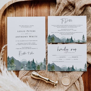 Mountain Wedding Invitation, Wedding Invitation Template, Printable Wedding Suite, Templett Wedding Invitation, WLP-MOU 1569