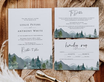 Mountain Wedding Invitation, Wedding Invitation Template, Printable Wedding Suite, Templett Wedding Invitation, WLP-MOU 1569