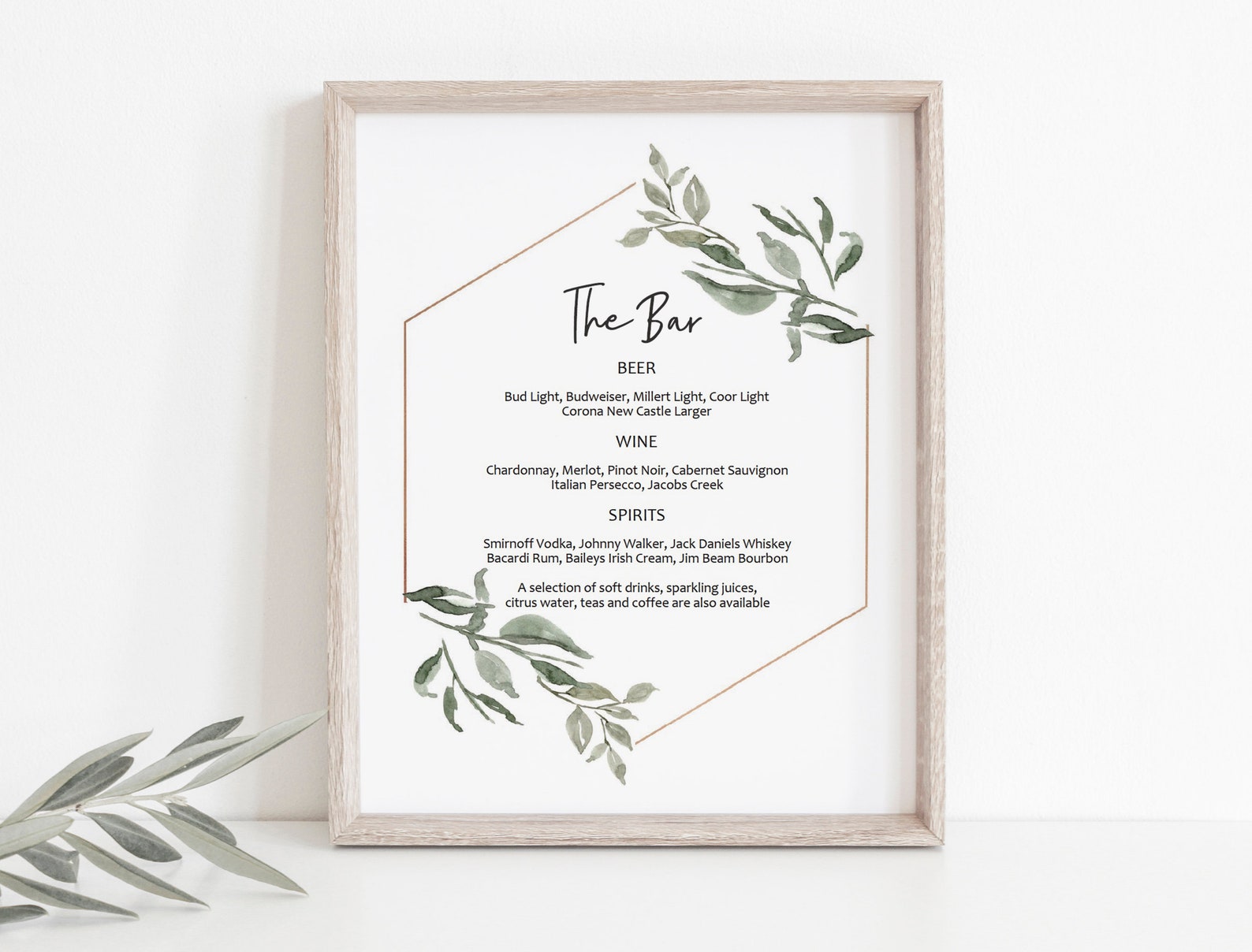 Greenery Bar Menu Sign Geometric Bar Sign Template Printable - Etsy
