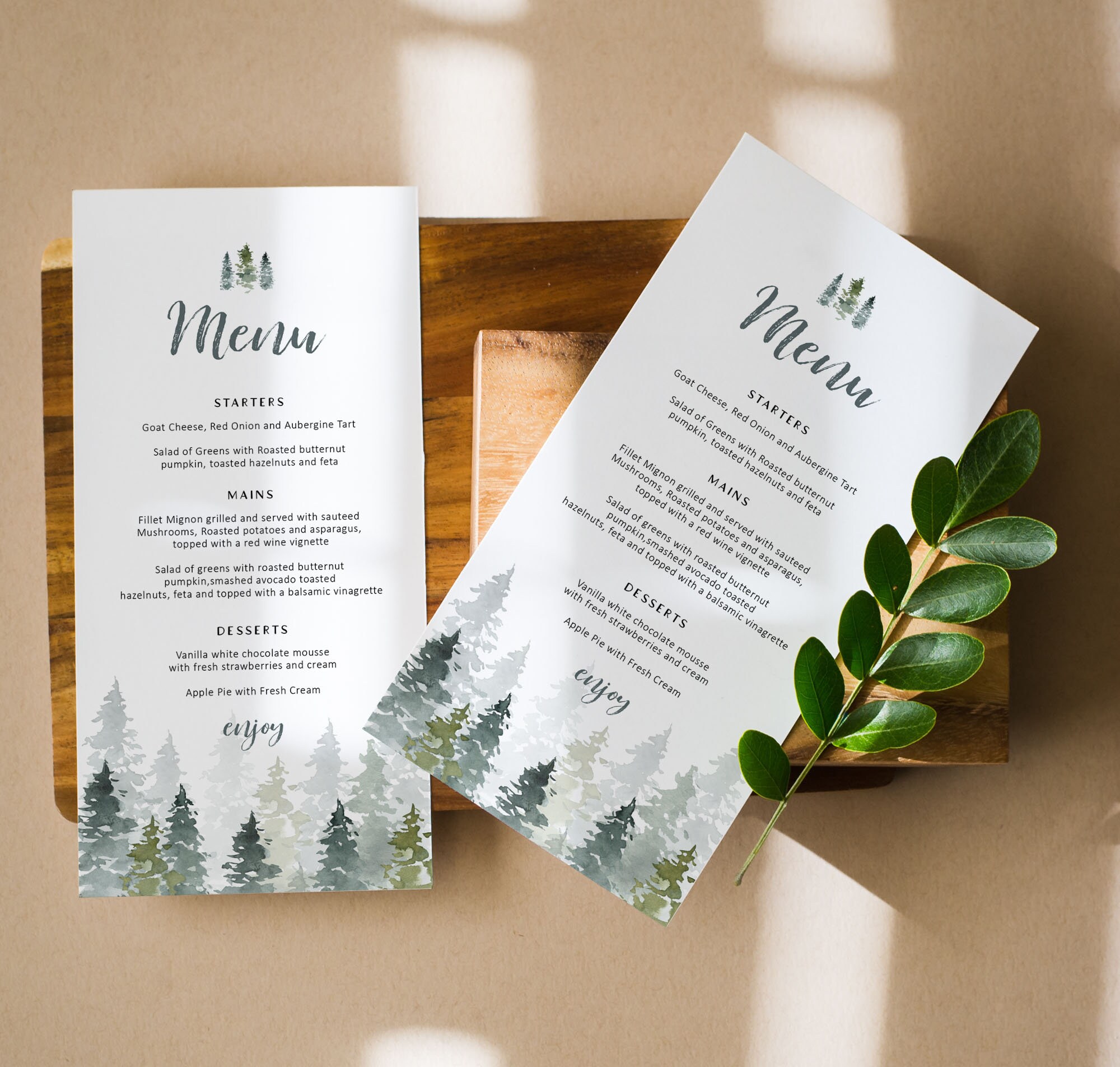 Pine Trees Menu, Winter Menu Card, Printable Forest Trees Menu , 2 ...