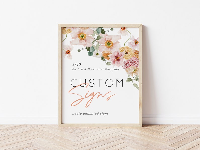 Wildflower Custom Sign, Portrait and Landscape, Floral Editable Sign Template, 8x10, Printable Shower Sign, Edit w TEMPLETT, WLP-SPR 5371 image 1