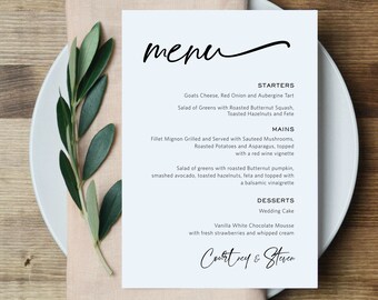 Wedding Menu Template, Printable Menu Card, 5x7" Wedding Menu, Modern Menu Card, Instant Download, Edit with TEMPLETT, WLP-DAL 4426