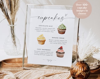 Cupcake Menu Sign, Editable Wedding Cupcake Sign Template, Wedding Dessert Sign, Cupcake Flavors Sign, Edit with TEMPLETT, WLP-LIN 7336