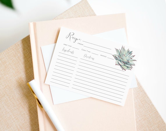 Succulent Recipe Card, Printable Recipe Card, Succulent Recipe Template, 4x6", Edit with TEMPLETT, WLP-PPS 2898