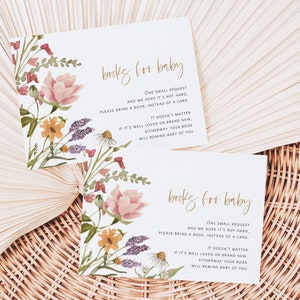 Livros de flores silvestres para cartão de bebê, modelo de cartão de cerco, inserção de receita de flores silvestres, cartão de inserção editável, TEMPLETT, WLP-WIL 4827