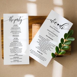 Kalligraphie Hochzeitsprogramm Vorlage, Druckbares Hochzeitsprogramm, sofort Download, bearbeiten mit TEMPLETT, Zeremonieprogramm, WLP-SOU 842