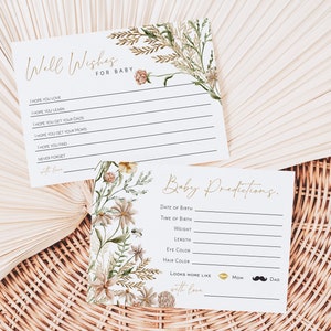 Wildflower Baby Shower Advice Card Printable, Baby Predictions Card Template, Boho Wishes for Baby Card, IEdit with TEMPLETT, WLP-FWI 5390
